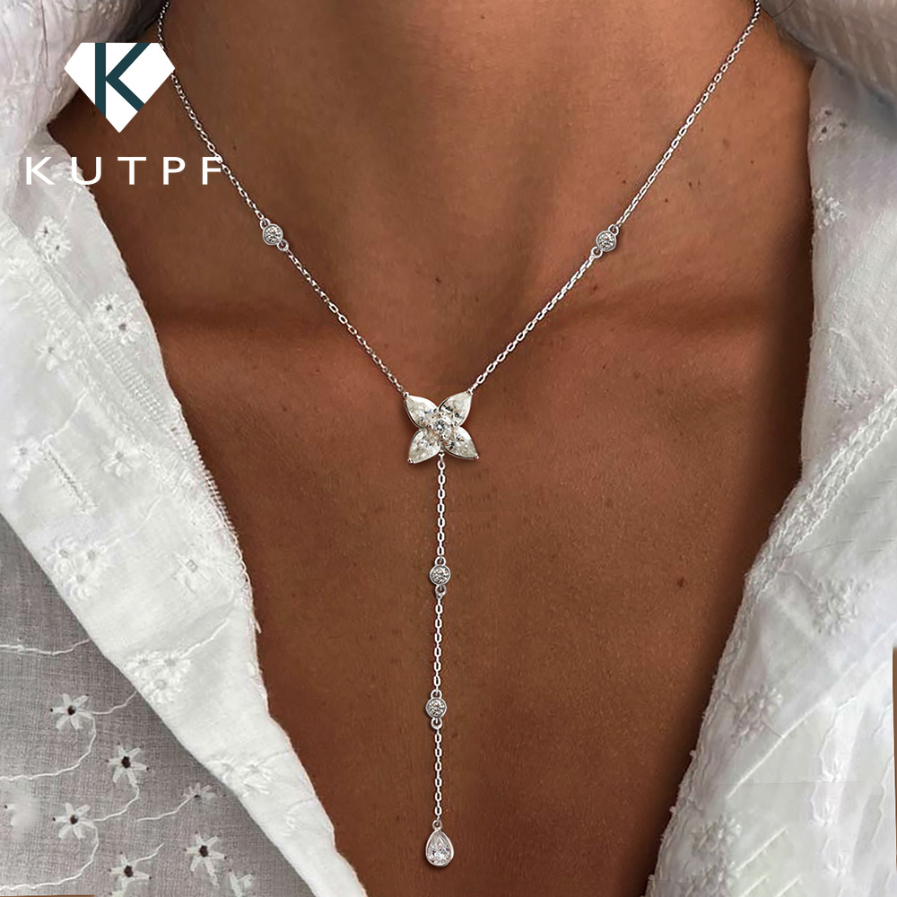 Bezels Set Pendant - Collier pendentif lariat en moissanite sertie